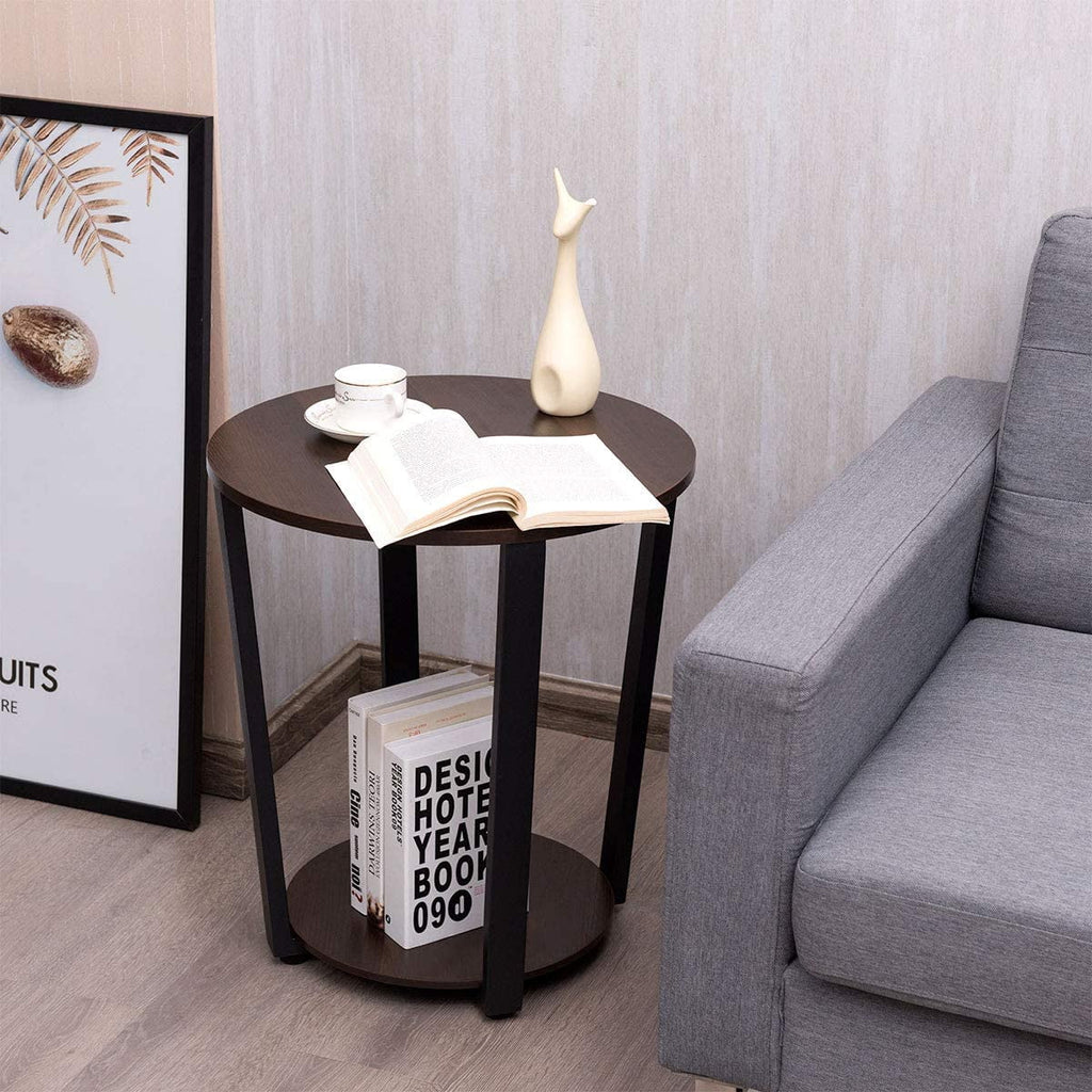 Round 2-Tier Metal End Table with Storage Shelf W806309