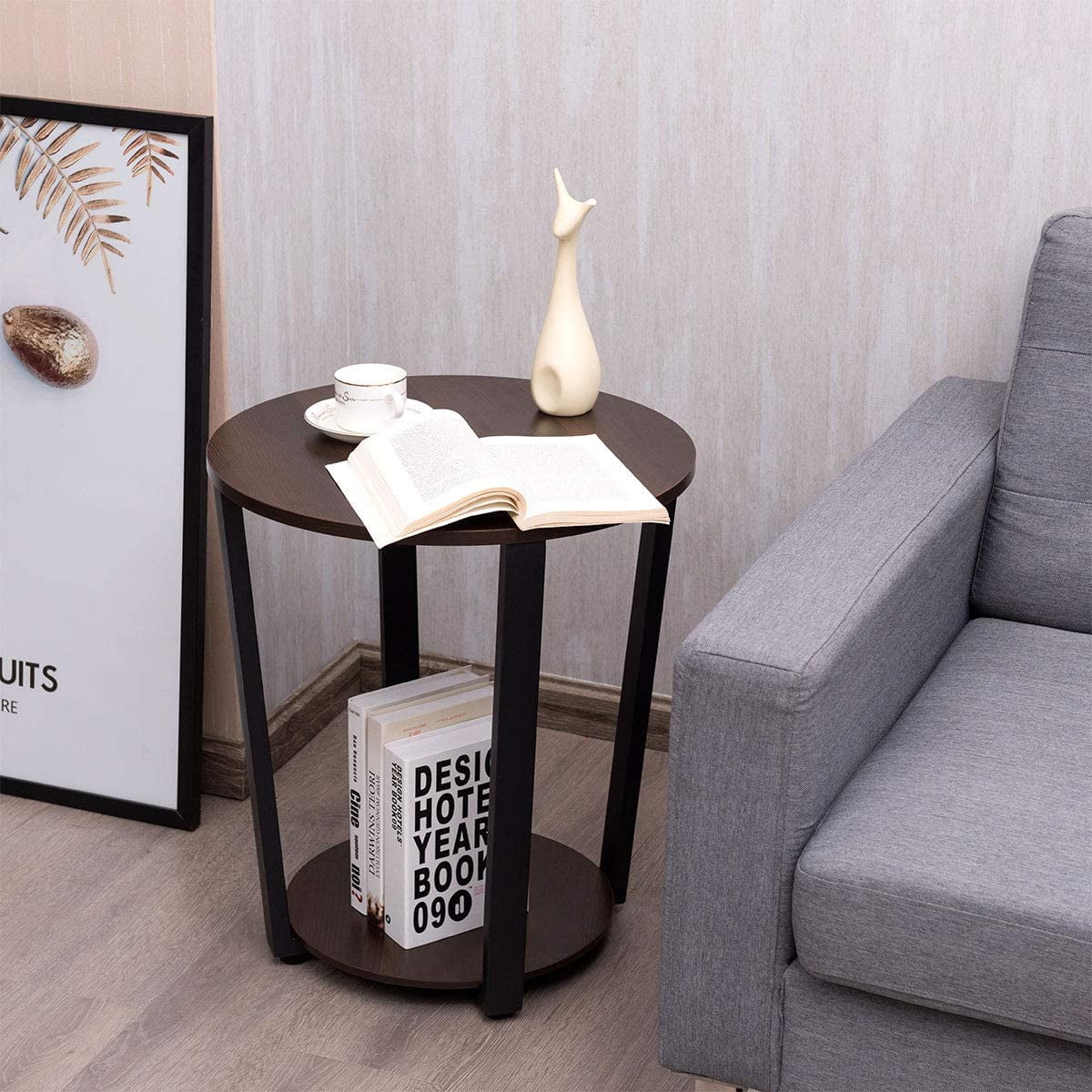 Round 2-Tier Metal End Table with Storage Shelf W806309