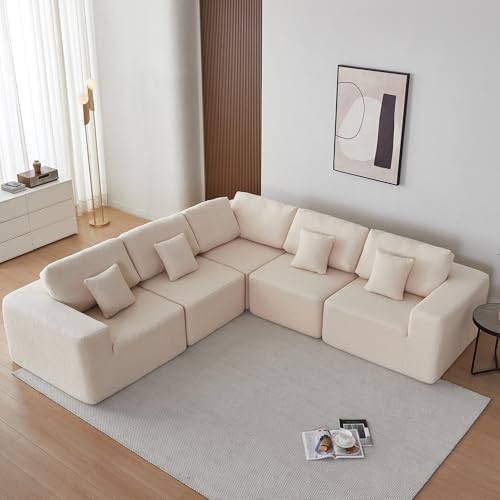 Oversized Modular Sectional Sofa Set, Gray Sherpa Fabric T35851