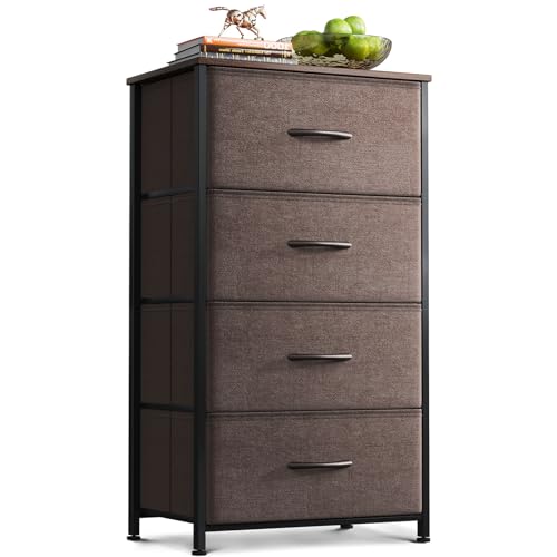 Dark Grey 4 Drawer Fabric Dresser with Wood Top Y82592