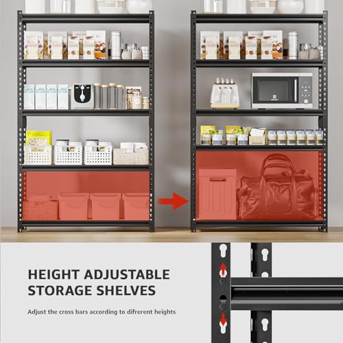 5 Tier Heavy Duty Metal Adjustable Utility Shelf Rack, Black E3880