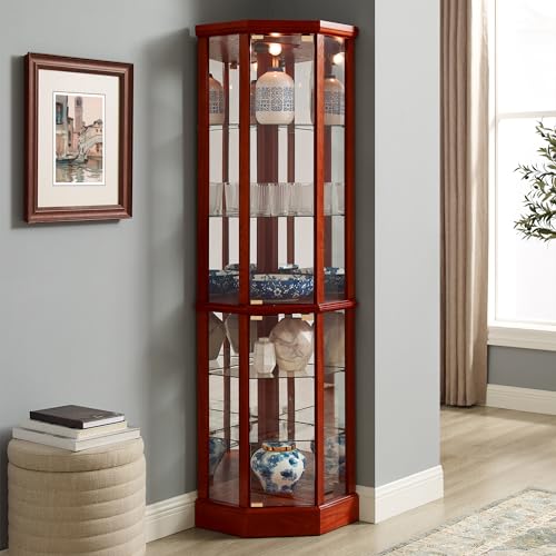 Walnut Wooden Curio Cabinet with Tempered Glass Door Q955910