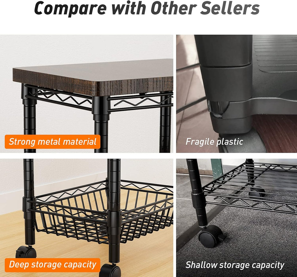 Printer Stand with Storage, Metal Printer Cart, Heavy Duty Printer Table G40381