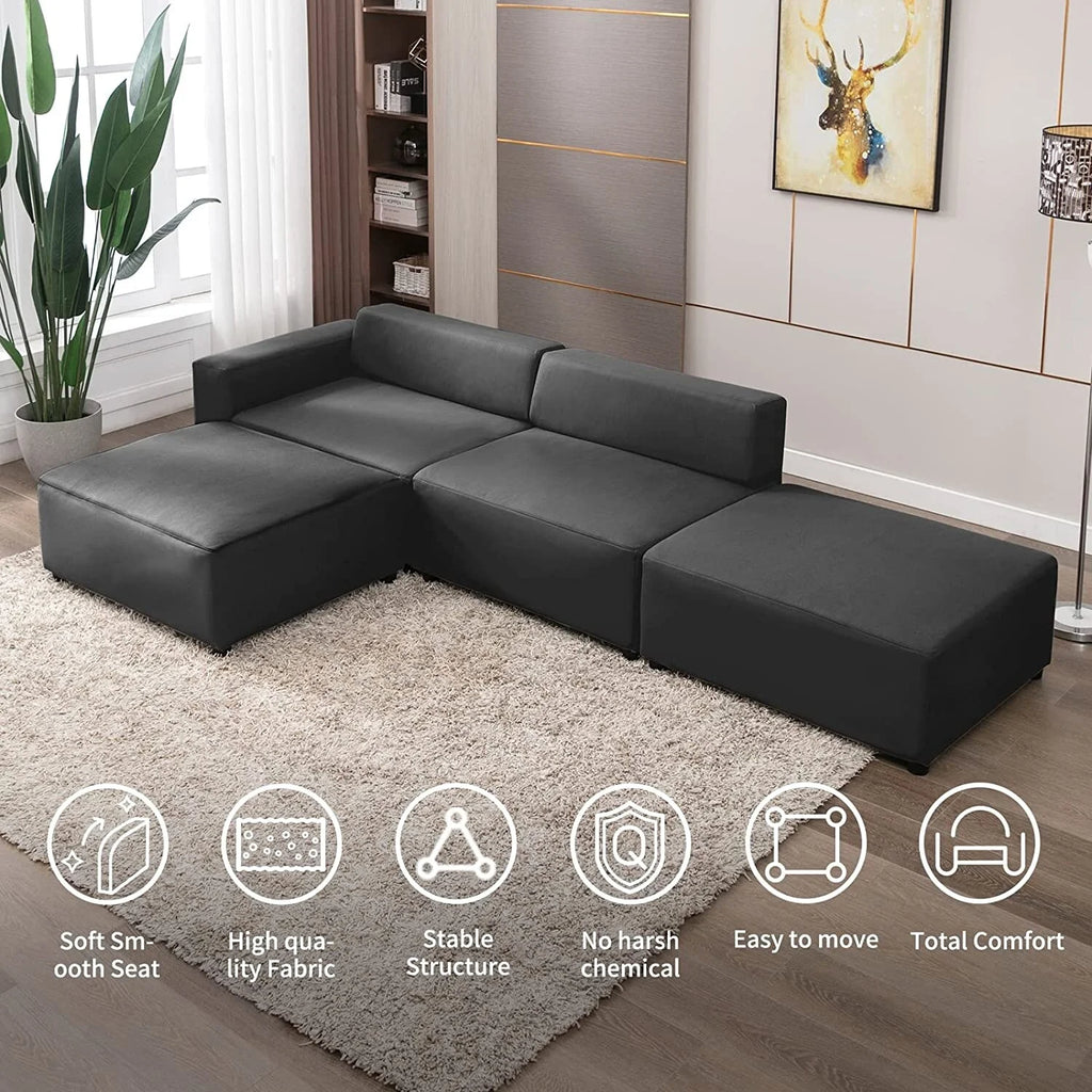 Light Grey L Shape Modular Sectional Sofa with Ottomans Z459