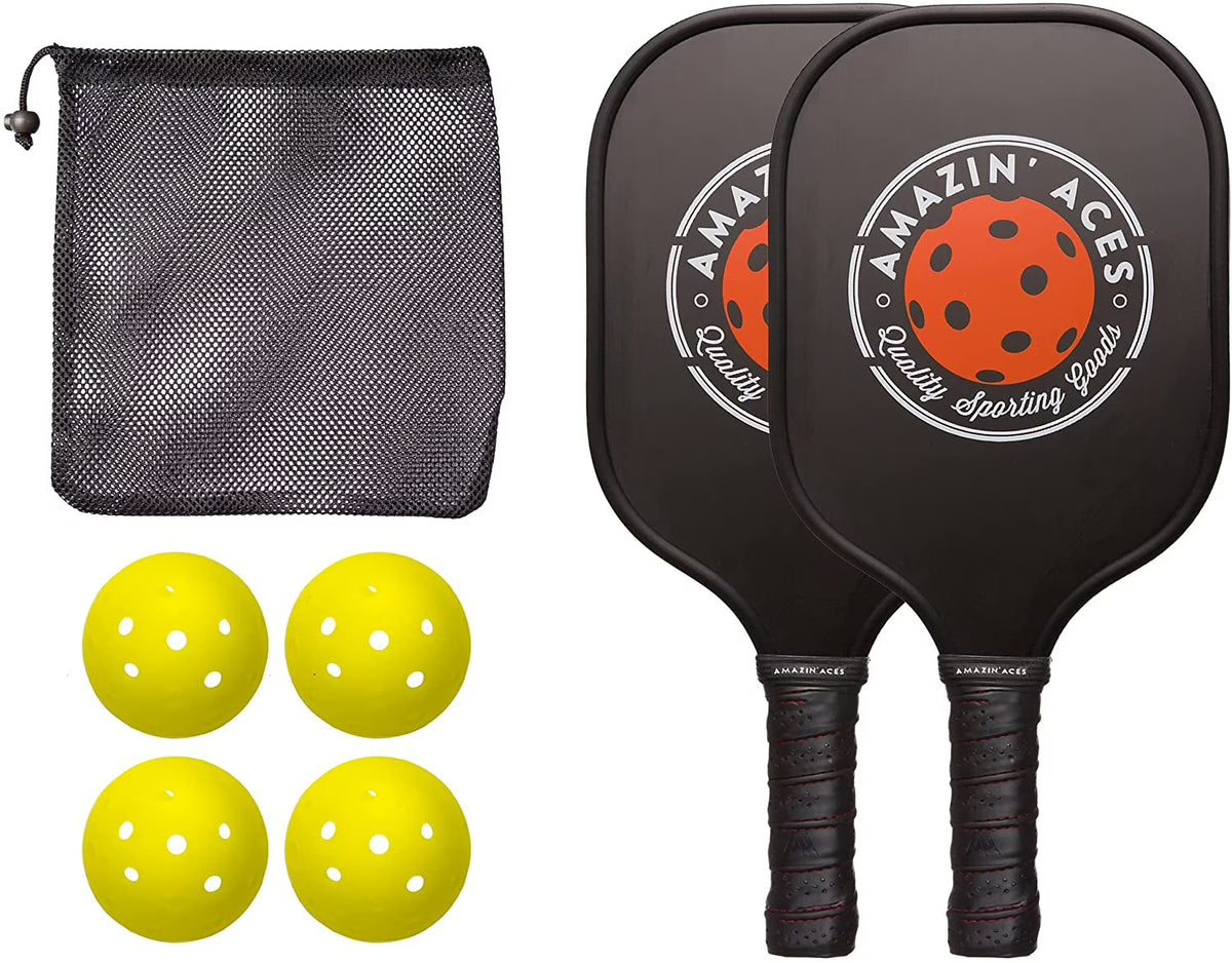 Two Graphite Pickleball Paddles Set with Four Balls and Mesh Carry Bag Z475