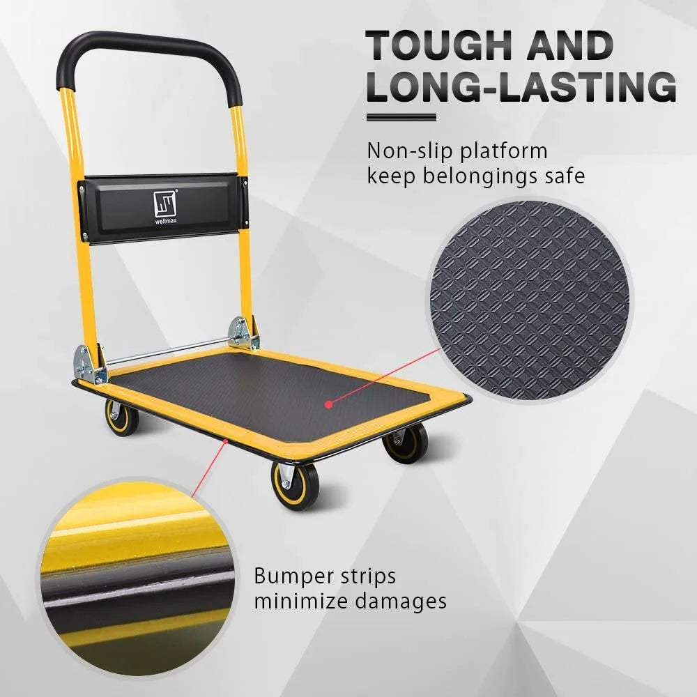 Yellow Foldable Push Cart Dolly with 360 Degree Swivel Wheels R80621