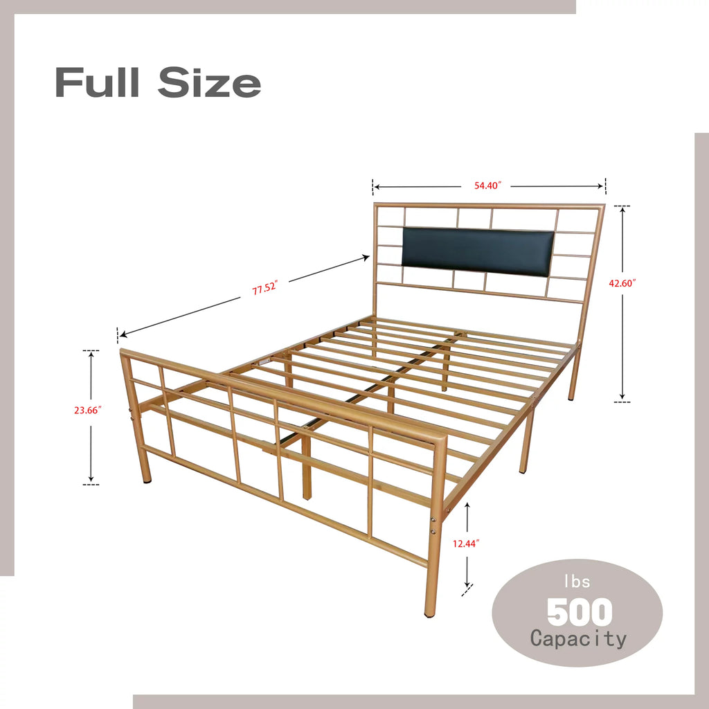 Queen Size Black Metal Platform Bed Frame with Leather Upholstered Headboard W842942
