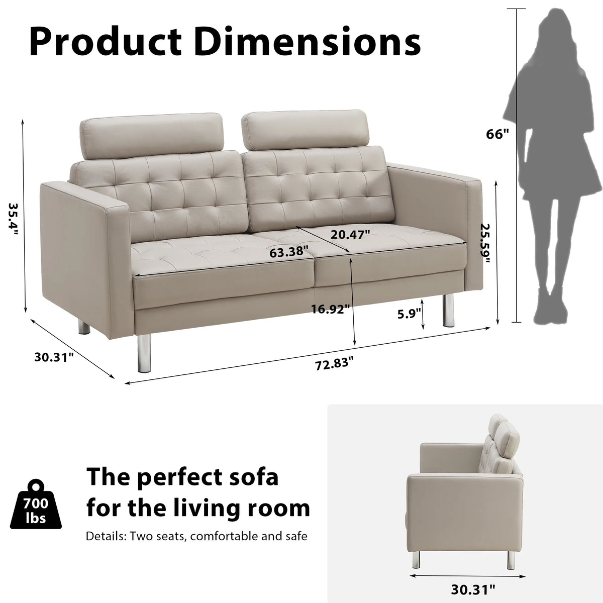 72" Top-Grain Leather Loveseat Sofa N96190