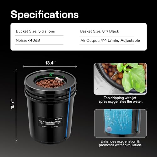 5-Gallon Deep Water Culture Hydroponics Grow System with Air Pump and Air Stone C989