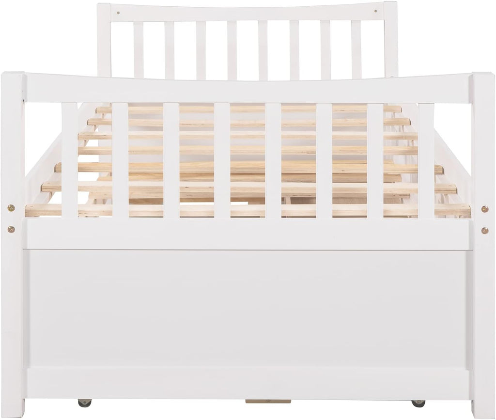 Twin White Wood Daybed with Trundle and Storage Drawers K68173