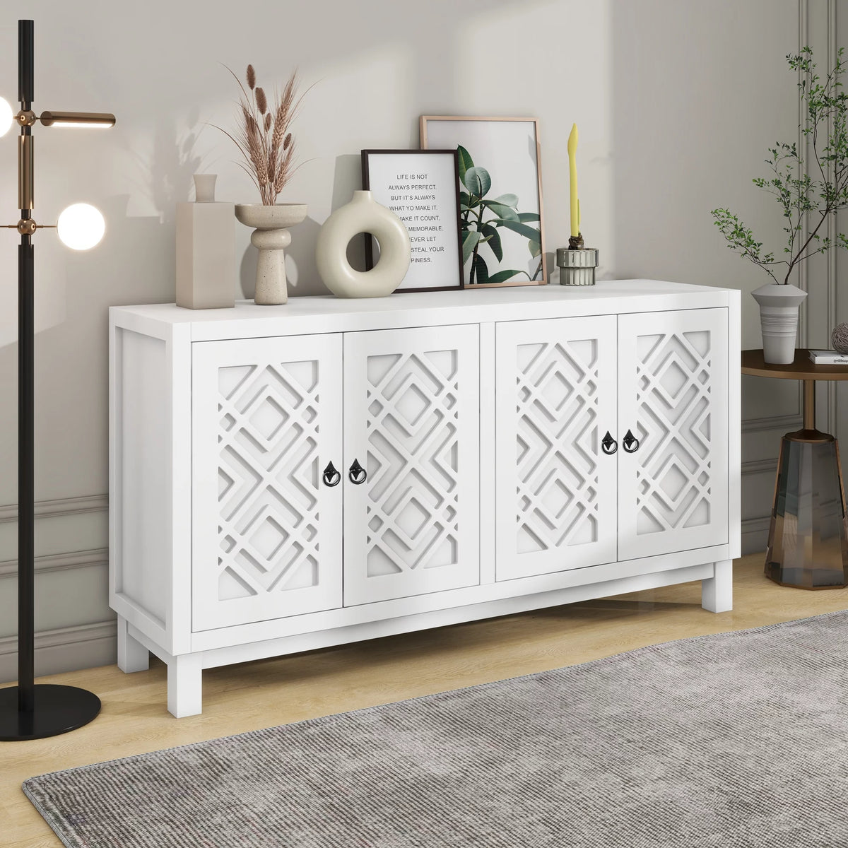 White 2-Door Storage Cabinet with Metal Legs and Adjustable Shelves I154133