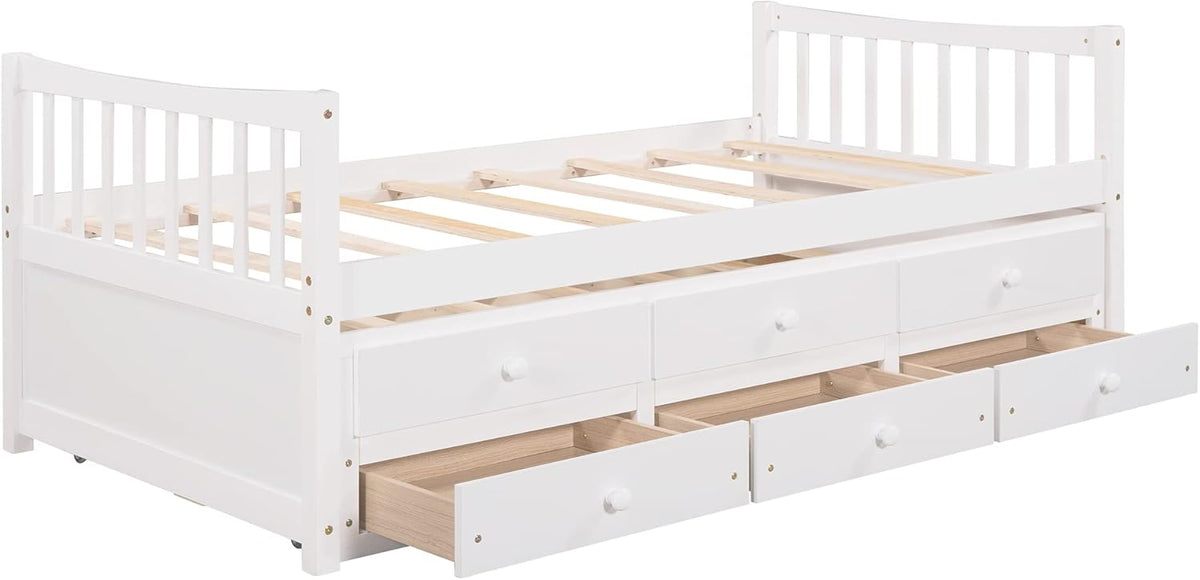 Twin White Wood Daybed with Trundle and Storage Drawers K68173