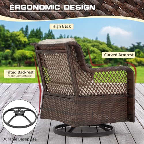 6 Pieces Swivel Rocking Chairs Patio Furniture Set Wicker Outdoor Conversations Sets with Table and Ottomans (Beige) Q667007