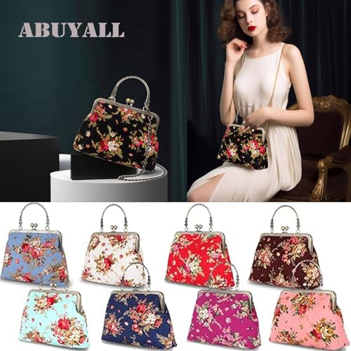 Floral Top-Handle Handbag, Kiss Lock Evening Bag I398