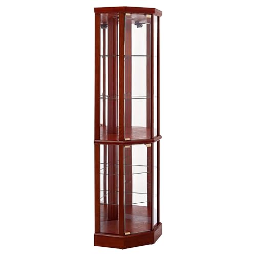 Walnut Wooden Curio Cabinet with Tempered Glass Door Q955910