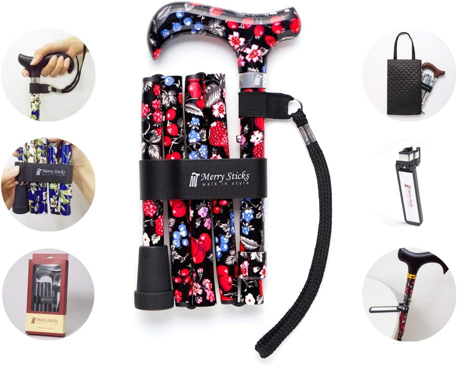 Folding Adjustable Walking Cane with Cane Bag and Reflective Cane Holder L645401