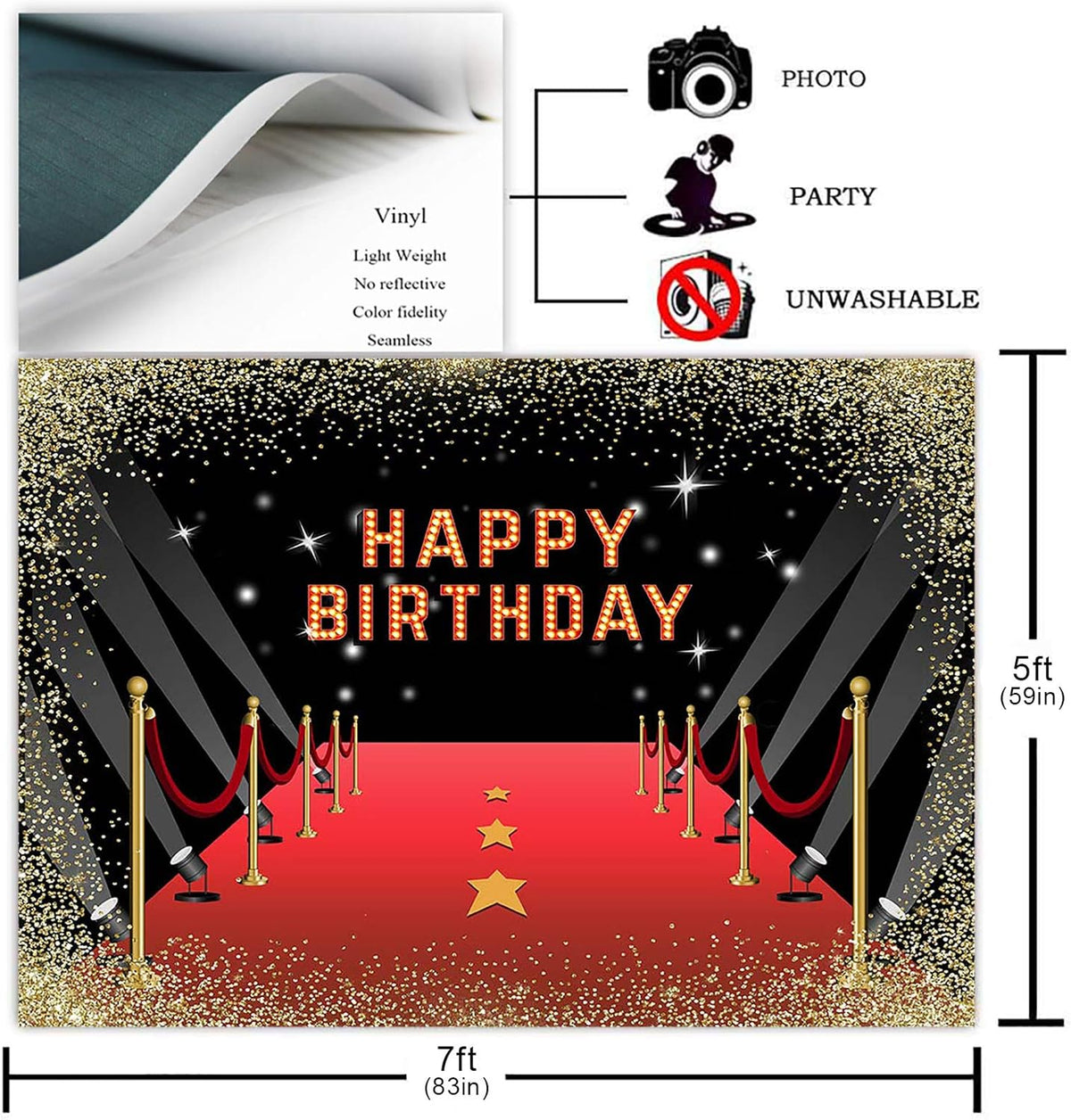 Red Carpet Birthday Backdrop Banner (7x5ft) C6948
