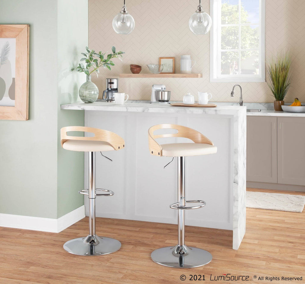 Chrome Natural Wood Cream PU Barstool T55250