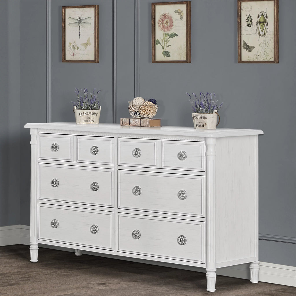 White 6 Drawer Double Dresser J618