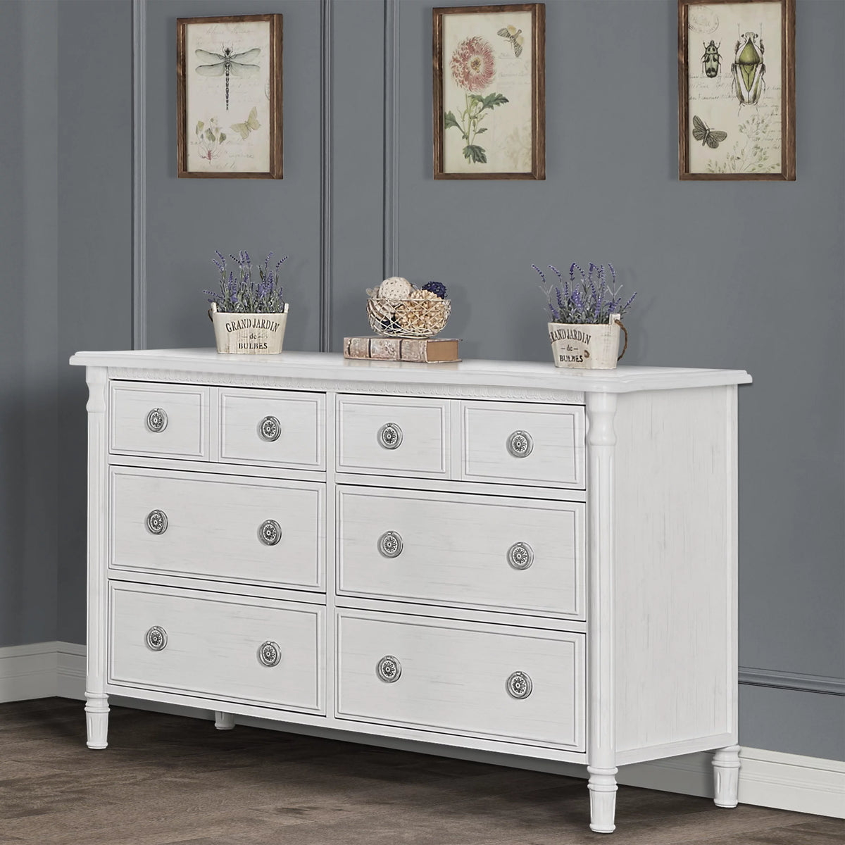 White 6 Drawer Double Dresser J618