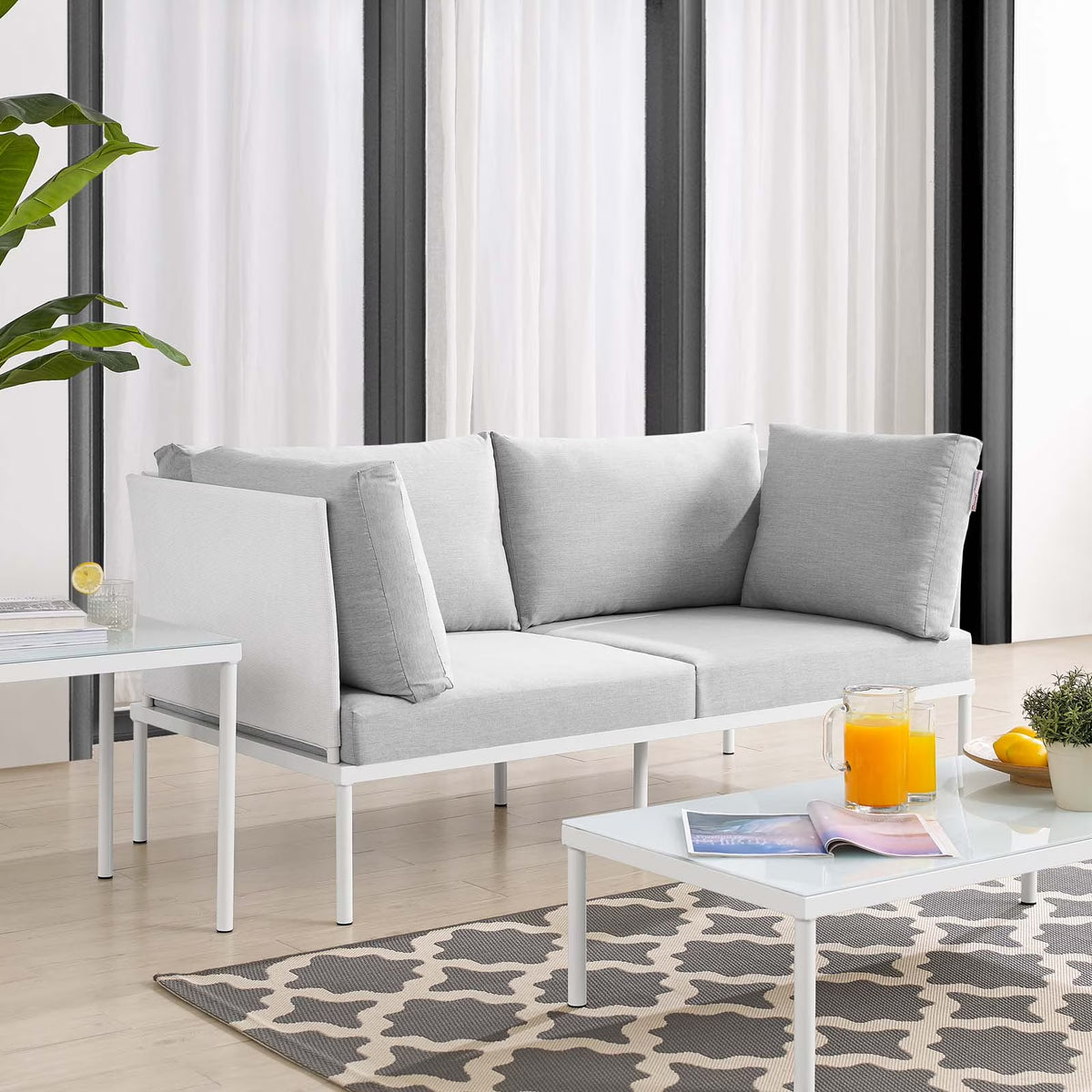 White Gray Aluminum Outdoor Loveseat T991918