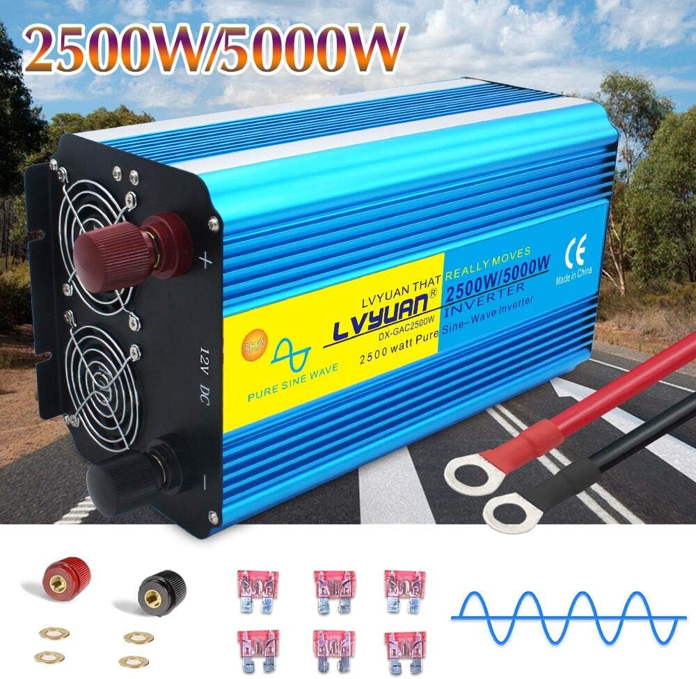 4000W Pure Sine Wave Power Inverter 12V DC to 110V 120V AC with 4 AC Outlets and 3.1A USB Port V9502