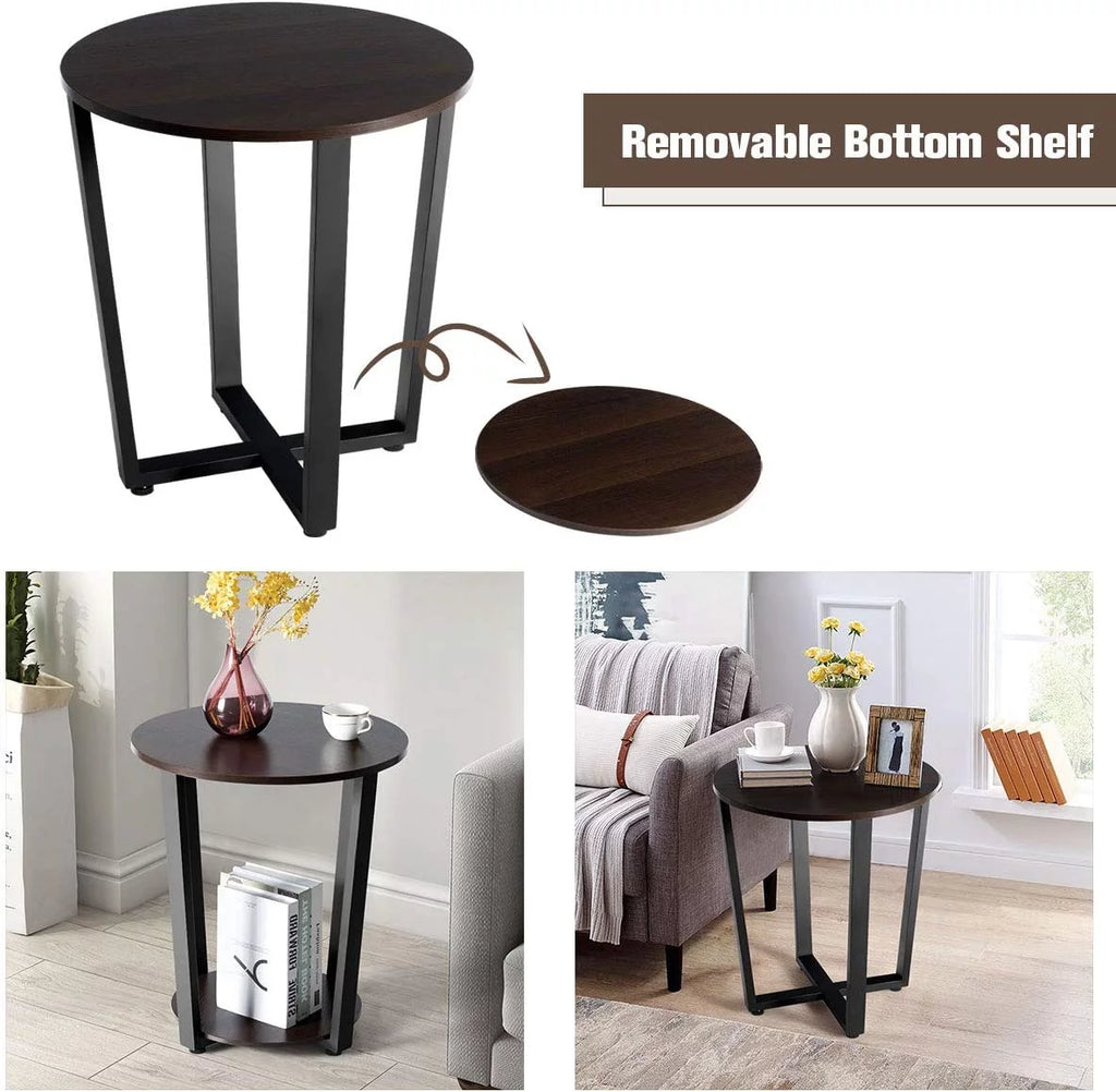 Round 2-Tier Metal End Table with Storage Shelf W806309