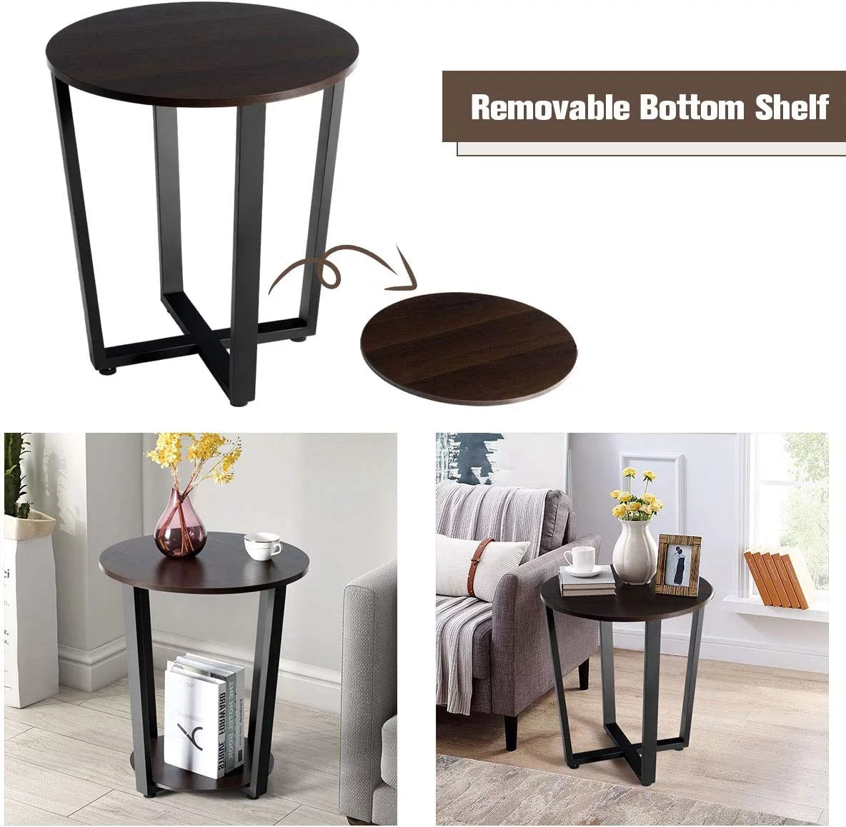 Round 2-Tier Metal End Table with Storage Shelf W806309