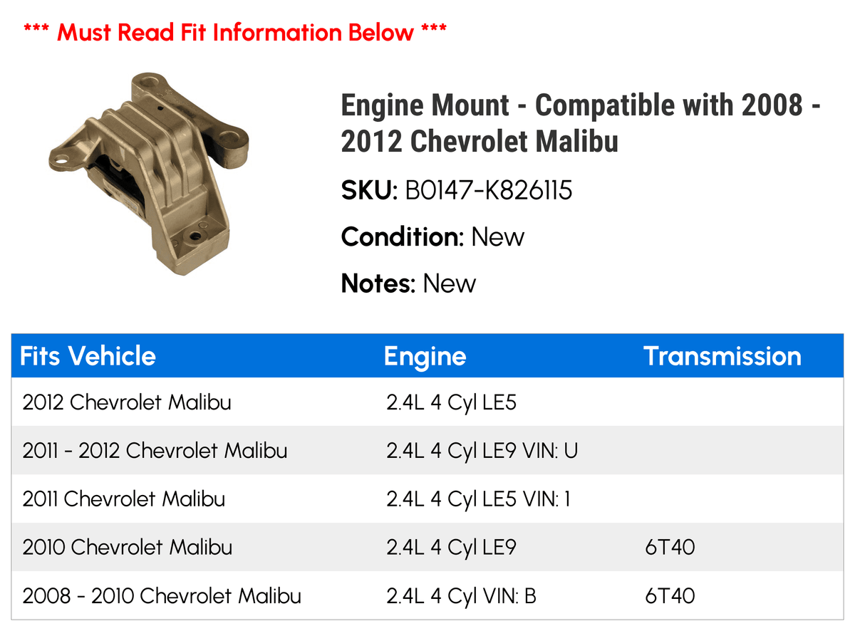 Engine Mount for Chevy Malibu H8922