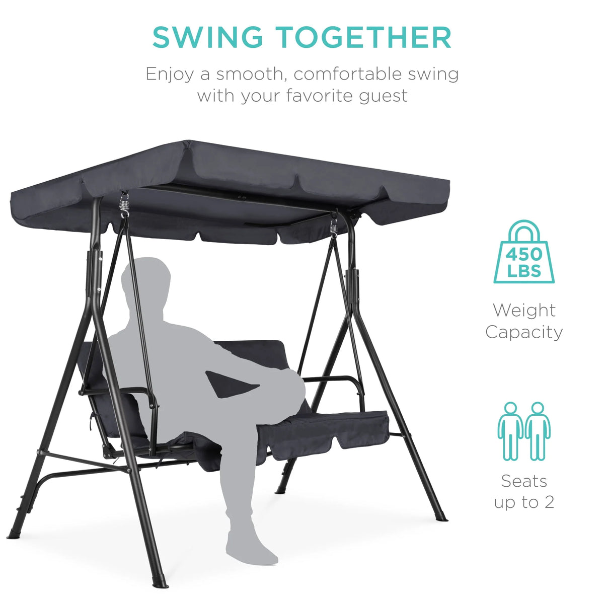 2-Person Convertible Canopy Swing Glider Lounge Chair with Removable Cushions Blue U66970