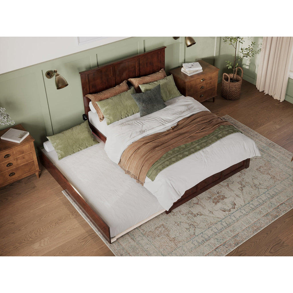 Solid Wood Queen Bed with Twin XL Trundle in Walnut C7865