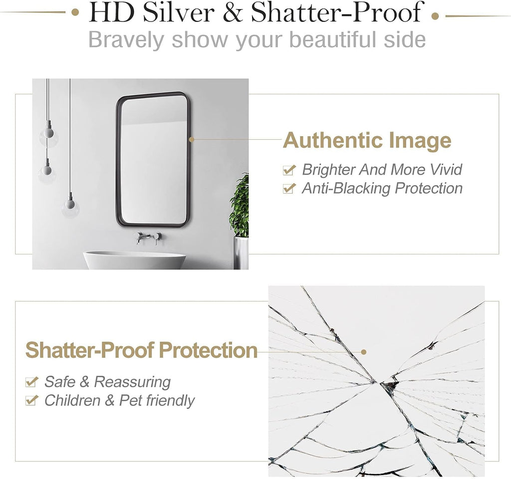 24x36 Rectangular Wall Mount Mirror with Stainless Steel Metal Frame S44748