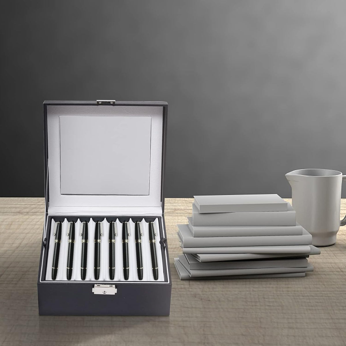 16 Slots Leather Pen Display Box Pen Collector Case with Transparent Window Pack of 2 Y310139