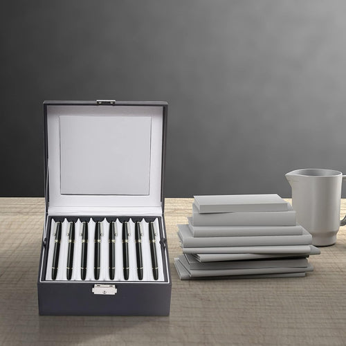 16 Slots Leather Pen Display Box Pen Collector Case with Transparent Window Pack of 2 Y310139