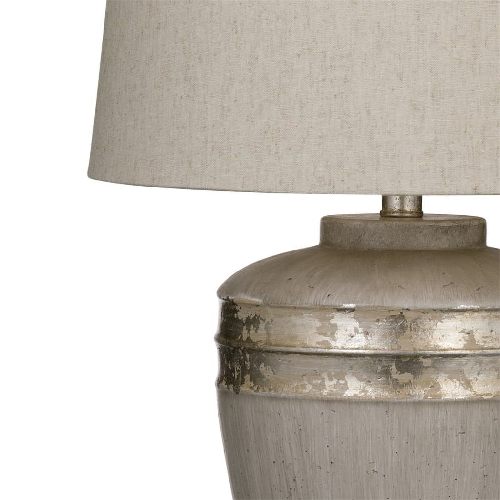 Antiqued Silver Metal Table Lamp with Drum Shade B39304