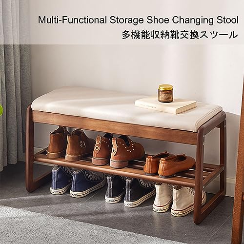 Off-White Wooden Shoe Storage Bench Ottoman C48447
