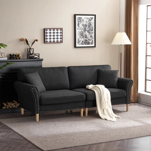 Black Upholstered 2-Seat Loveseat Sofa with 2 Pillows H606