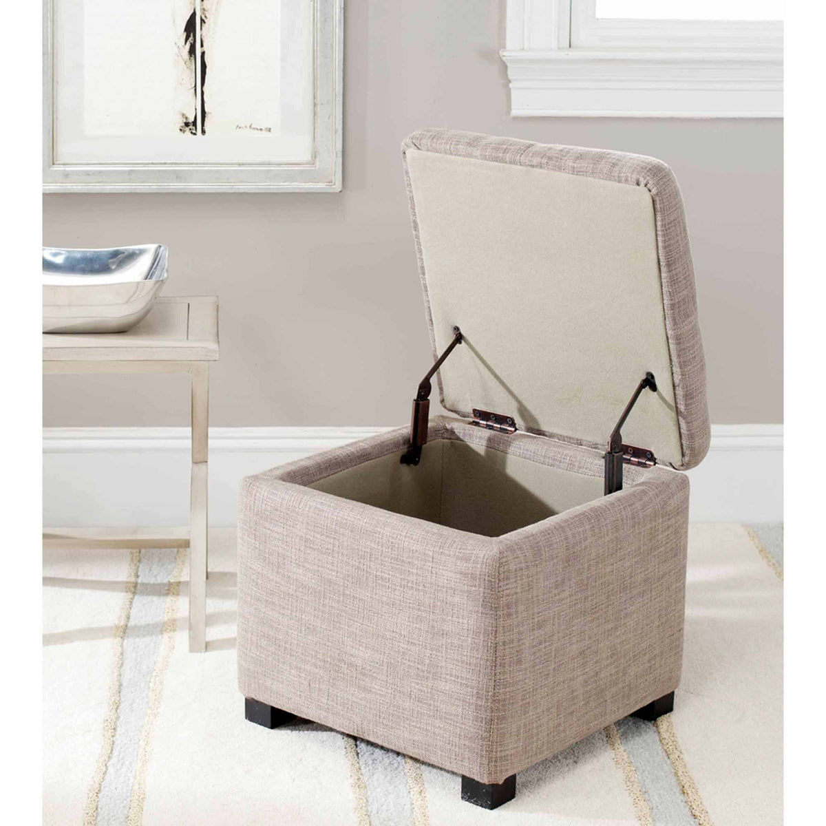Rustic Solid Flip Top Square Storage Ottoman Y9346