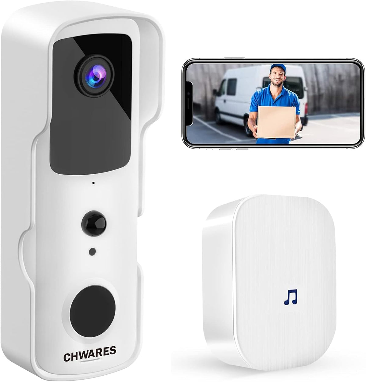 White 1080P HD Video Doorbell Camera with 32GB SD Card E677245