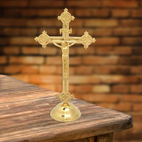 Brass Catholic Crucifix 12.5 by 7 Inches R4736