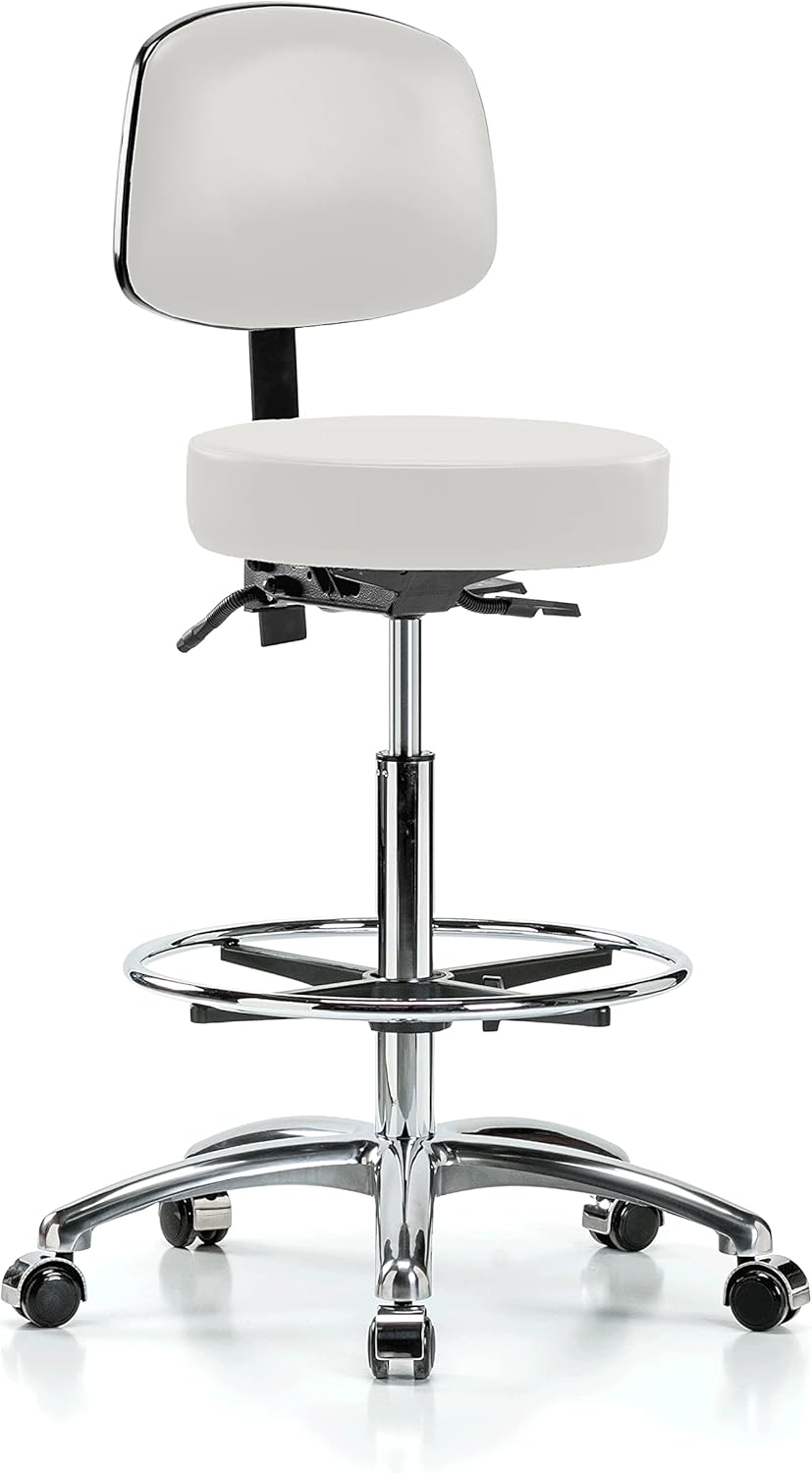 Chrome Height Adjustable Doctor's Stool with Back and Footring W664808