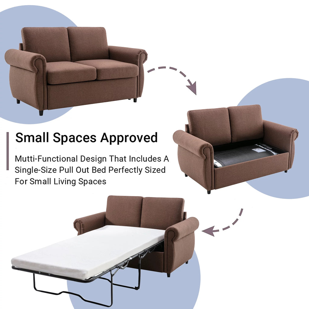 Brown Twin Size Pull Out Sofa Bed I2057