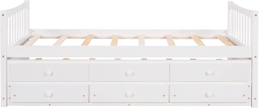 Twin White Wood Daybed with Trundle and Storage Drawers K68173