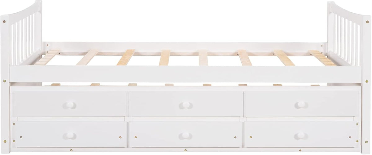 Twin White Wood Daybed with Trundle and Storage Drawers K68173