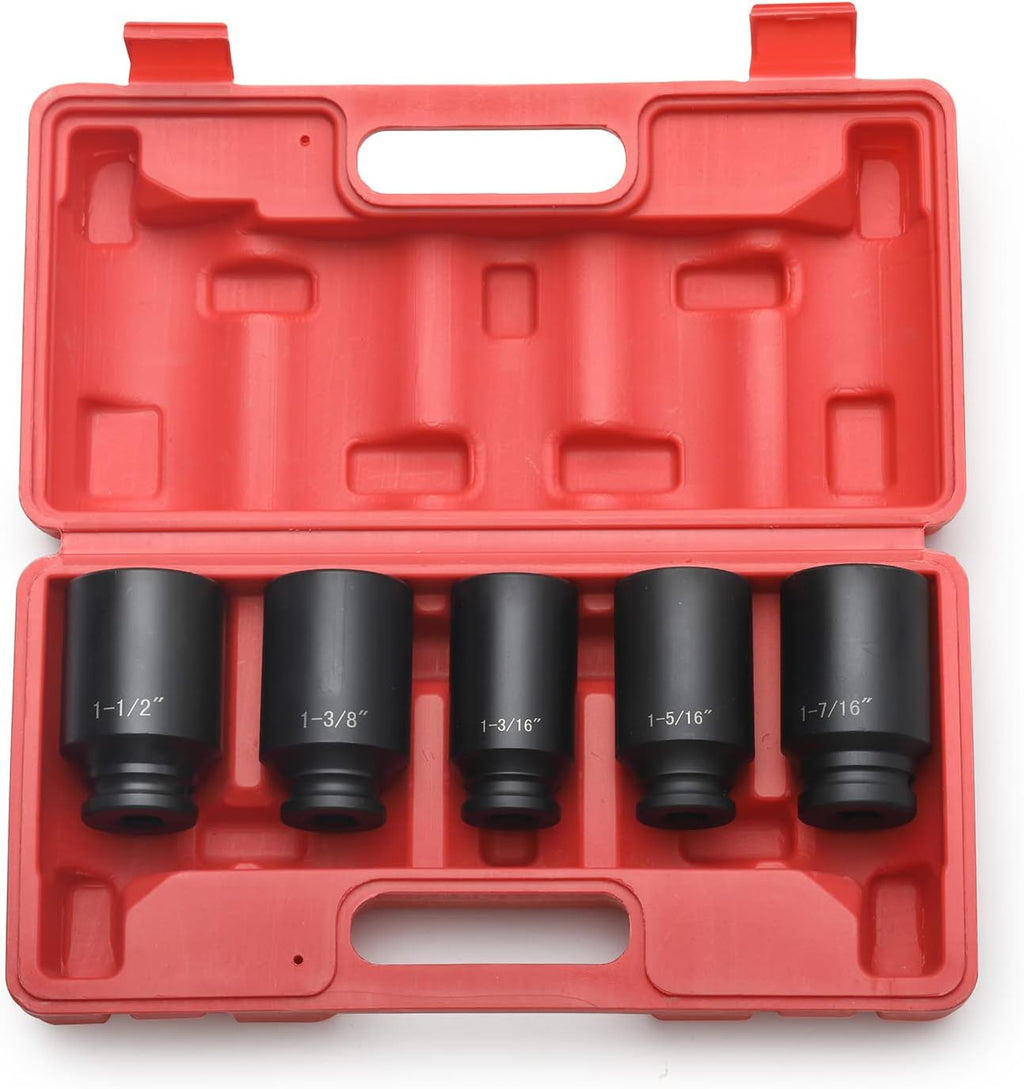 1/2 Inch Deep Impact Socket Set, 12-Point, 5 PCS, Cr-Mo, with Storage Case U127955