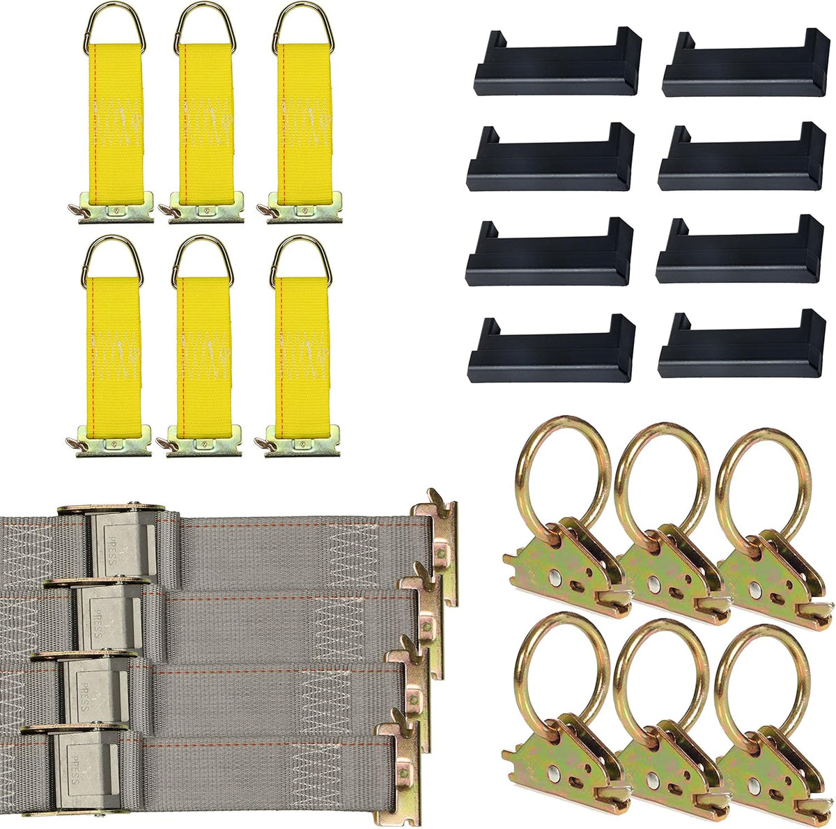 E-Track TieDown Kit: 4 16' Cam Straps, 8 End Caps, 6 O Rings, 6 Rope TieOffs D429991