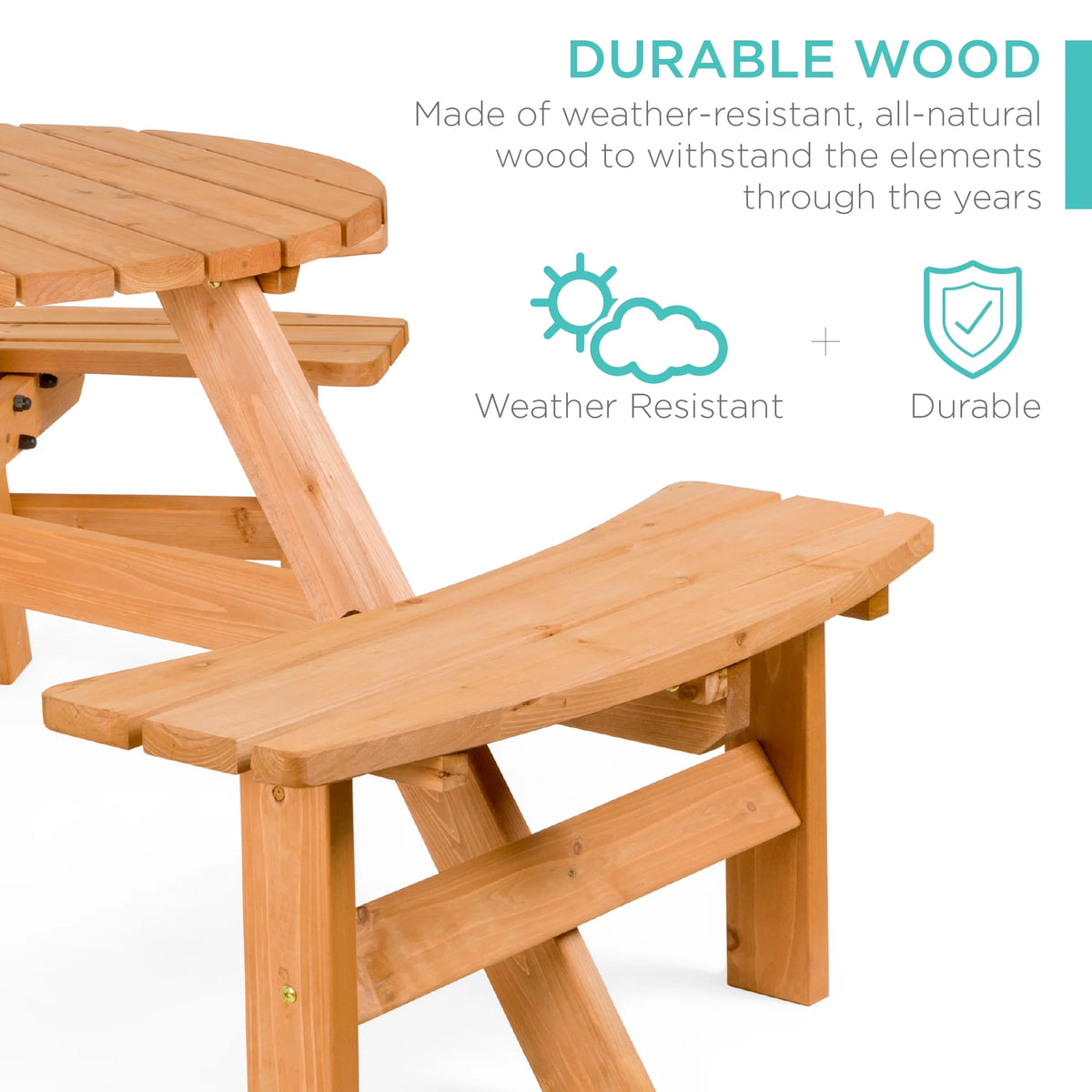 6-Person Circular Wooden Picnic Table with 3 Built-In Benches U144892