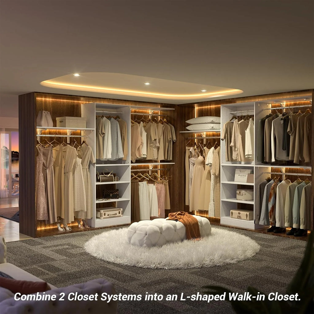 96'' White Closet System with 3 Shelving Towers P309068
