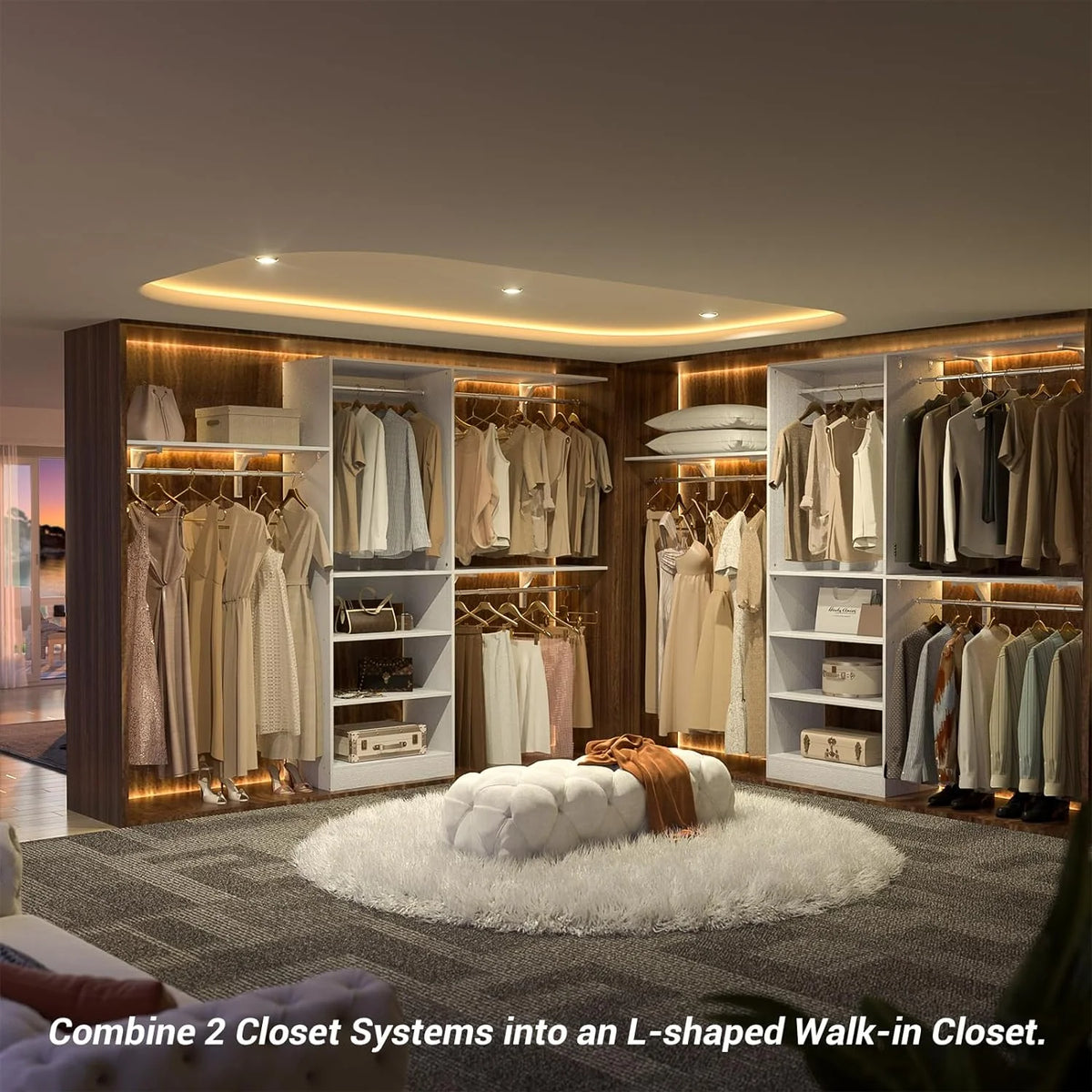96'' White Closet System with 3 Shelving Towers P309068