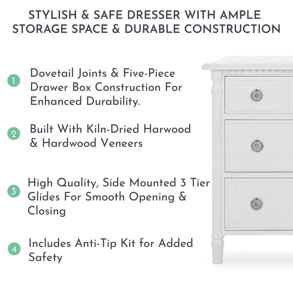 White 6 Drawer Double Dresser J618